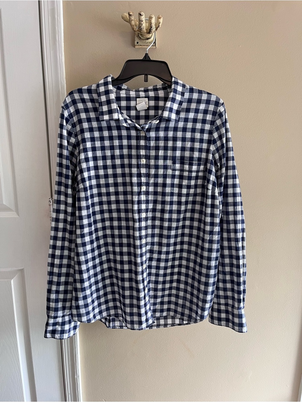 J. Crew Navy and White Gingham Button-Up Shirt